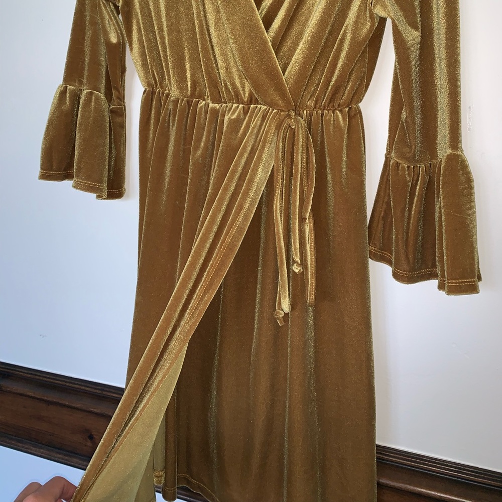 Gold velvet wrap dress